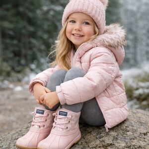 Sperry Kids Pink Duck Boots Size 8 Waterproof Glitter Winter Rain Shoes
